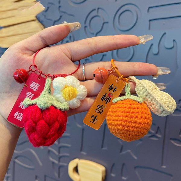 Woven Wool Crocheted Persimmon Peanut Keychain