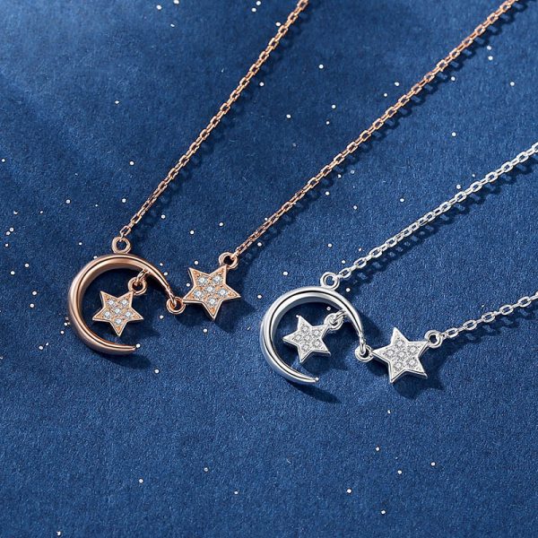 S925 Sterling Silver Star Moon Necklace Women's Japanese And Korean Simple