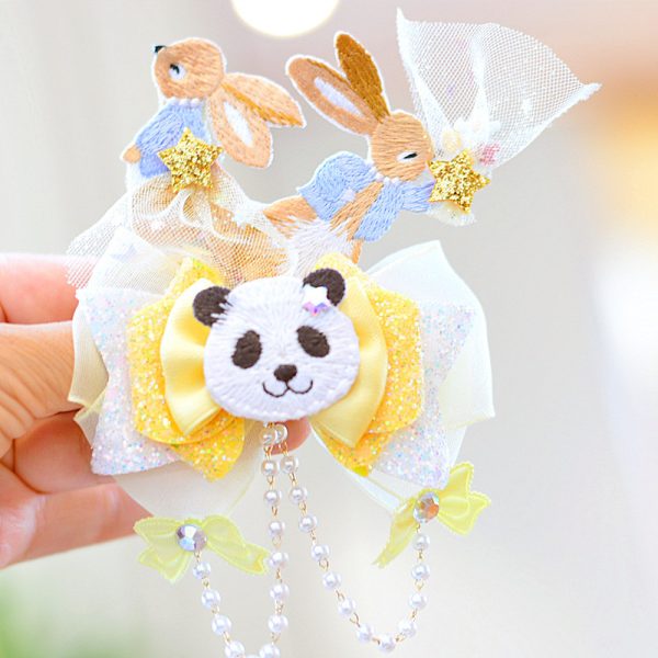 Summer Pendant Embroidered Rabbit Panda Barrettes Bow Hair Accessories