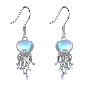 Sterling Silver Ocean Jellyfish Moonstone Dangle Earrings Jewelry Gifts for Women