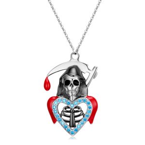 S925 Sterling Silver Death Pendant Skull Necklace Nightclub Dark Punk Unisex