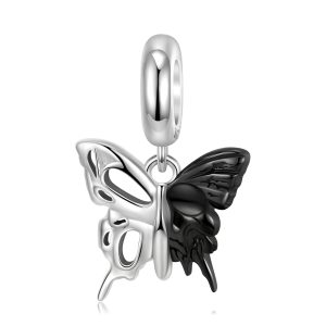 925 Sterling Silver Electroplating Black Gold Neutral Wind Double-sided Butterfly Pendant Diy Accessories