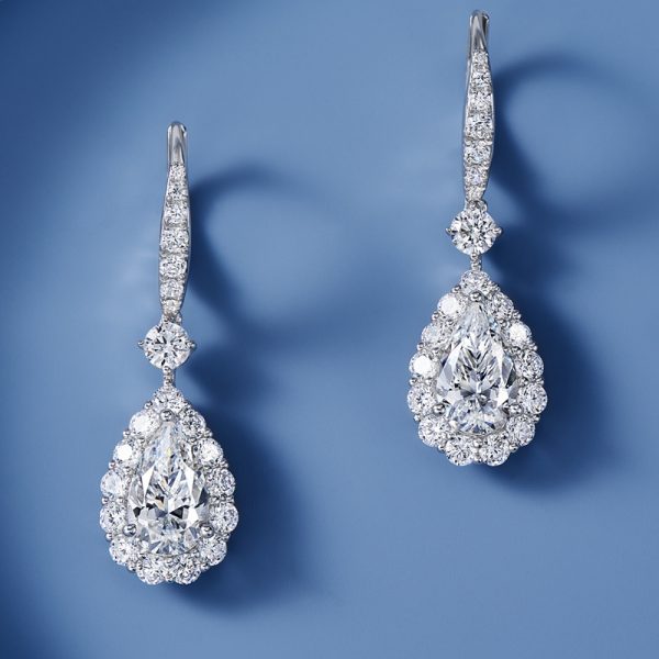 Drop-shaped Diamond Earrings Women's Sterling Silver Enclosure