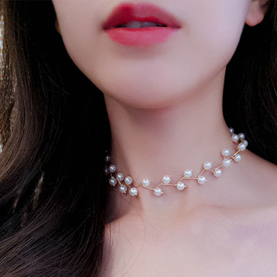 Pearl clavicle chain neck strap simple short paragraph
