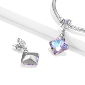 Amethyst Crystal Sterling Silver S925 Bow Pendant Women's Necklace Bracelet Diy Accessories