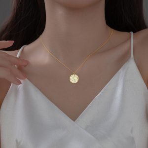 S925 Silver Women's Simple Round Necklace Geometric Concave-convex