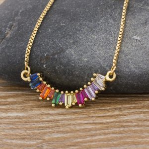 Design Geometric Rainbow Inlaid Zircon Pendant