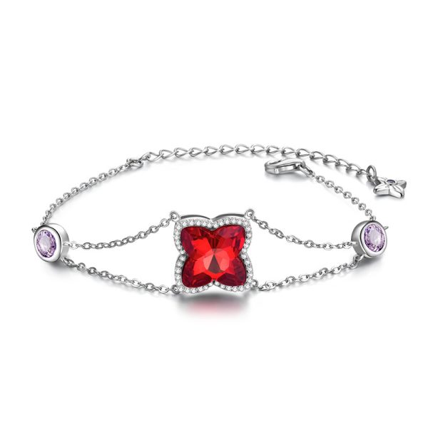 Clover S925 Sterling Silver Bracelet Red Zircon