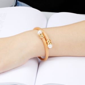 18K Golden Three Colors Pearl Titanium Steel Bracelet