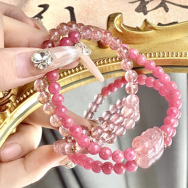 Natural Crystal Bracelet Strawberry Quartz Multi-circle DIY Special-interest Design Crystal Bracelet Ornament