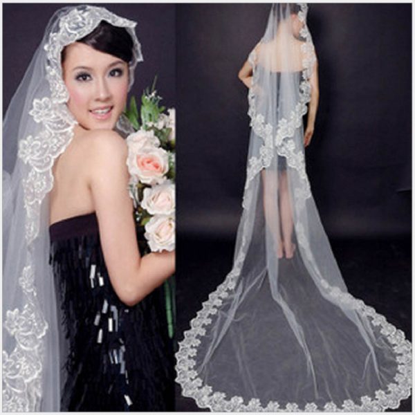 The bride wedding veil wedding wedding headdress accessories manufacturers 3 meters long white lace veil wholesale
