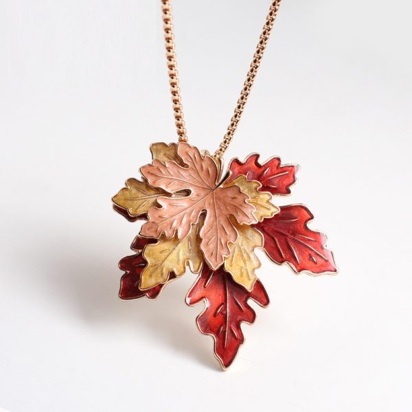 Beauty Long Necklace Three-dimensional Multi-layer Maple Leaf Drip Glazed Sweater Chain