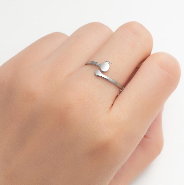 Small Water Drop Open Ring Stainless Steel Simple Comma