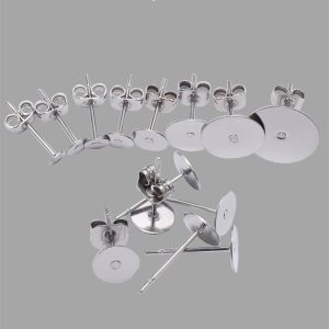 Stainless Steel Studs Flat Disc Stud Holder Auricular Needle Set DIY Earrings