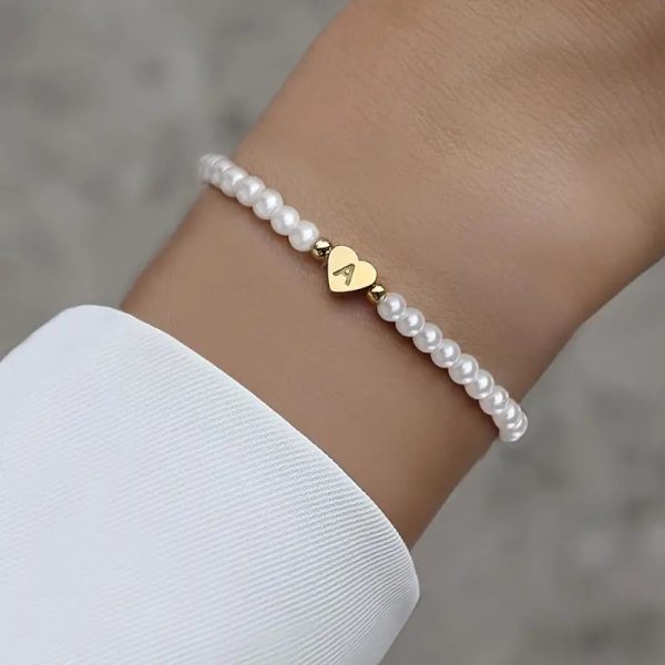 Fashion Pearl Gold Letter Peach Heart Bracelet