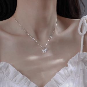 S925 Sterling Silver Butterfly Necklace For Women Minority Simple All-match High-grade Clavicle