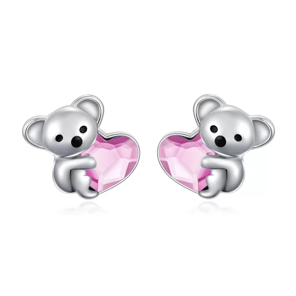 925 Sterling Silver Koala Bear Cute Animal Hypoallergenic Heart Crystal Earrings Jewellery