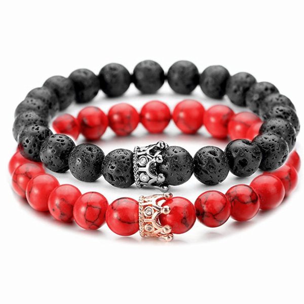 European And American Volcano Red Turquoise Couple Suit Bracelet