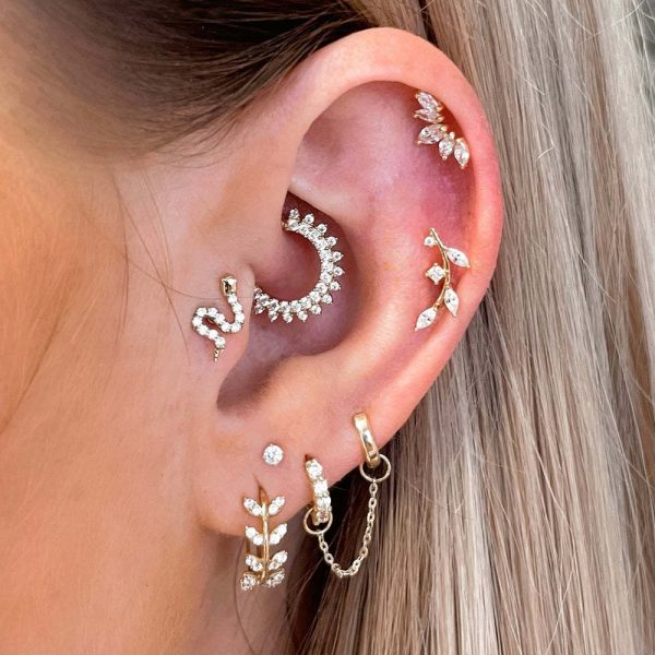 Piercing Ear Stud Female Zircon Micro-inlaid Snake-shaped Leaves