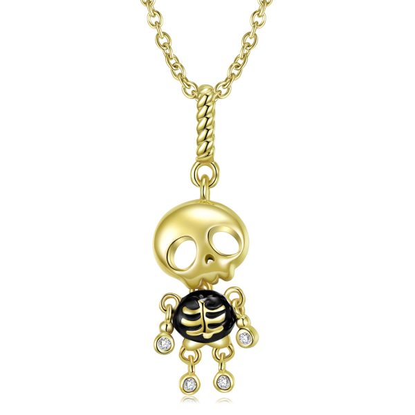 Original Design Skull Puppet Pendant Female S925 Sterling Silver Gold Plated Chain