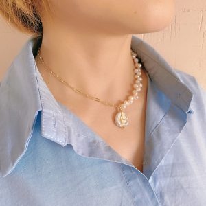 Freshwater Pearl Xiangyun Clavicle Chain 14K Gold