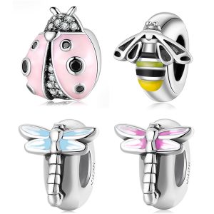 S925 Sterling Silver Beads Cute Insect Series Jewelry Plug Spacer Beads DIY Accessories Beads Enamel Color Silver Jewelry