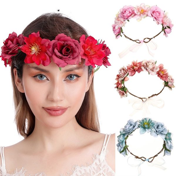 Artificial Fabric Colorful Rose Flower Garland Hair Accessories
