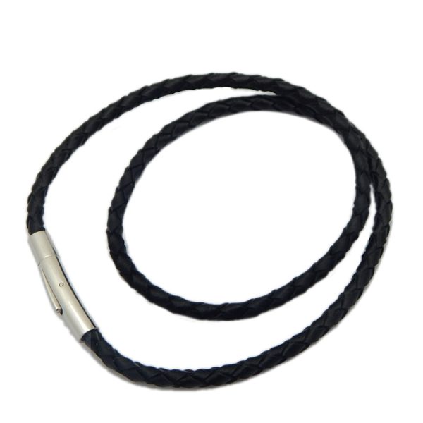 Braided Leather Necklace With Stainless Steel Buckle