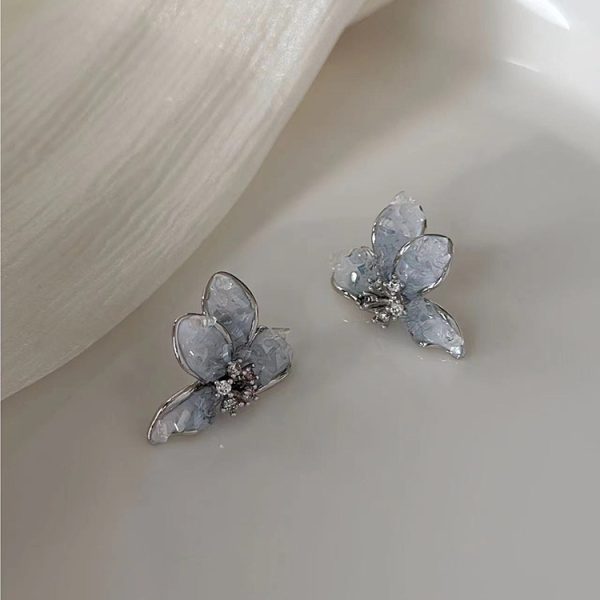 Morandi Blue Gradient Crystal Butterfly Studs Female