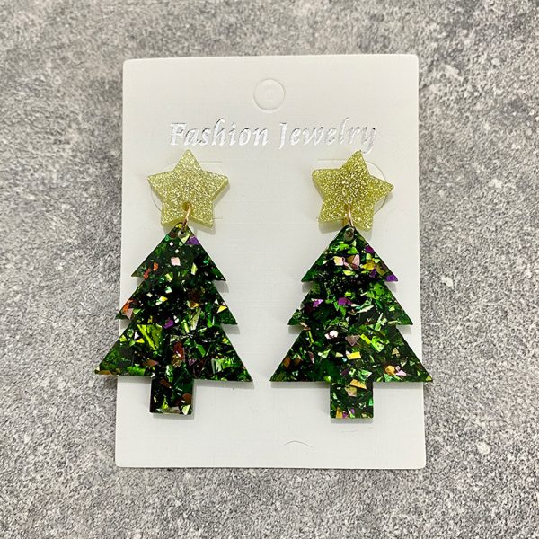 Christmas Tree Acrylic Stitching Fashion Earrings