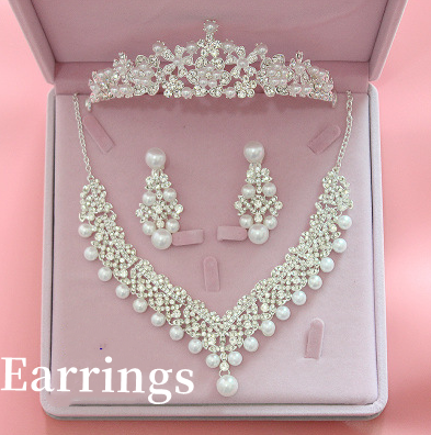 Hot bridal jewelry three sets of Korean big crown Wedding Pearl Necklace Set wedding accessories wholesale