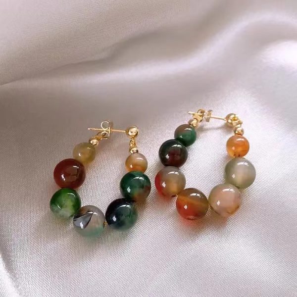 New Chinese Color Jade Beads Earrings For Women