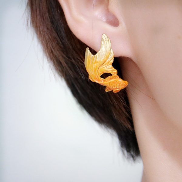 Asymmetric Enamel Koi Goldfish Metal Ear Clip