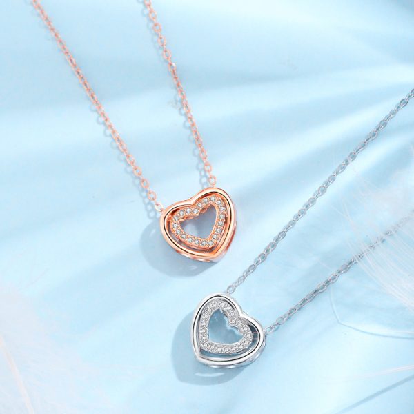 S925 Sterling Silver Heart To Heart Pendant Necklace