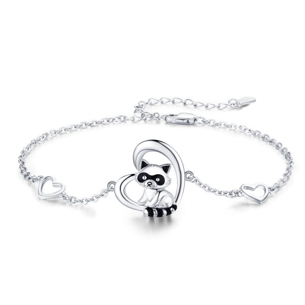 925 Sterling Silver Heart Charm Raccoon Bracelet Animal Jewelry Gifts For Women Girls Teen