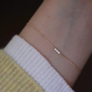 Daily Minimalist Bracelet 925 Sterling Silver Gold Plated Three Diamond Micro Inlaid