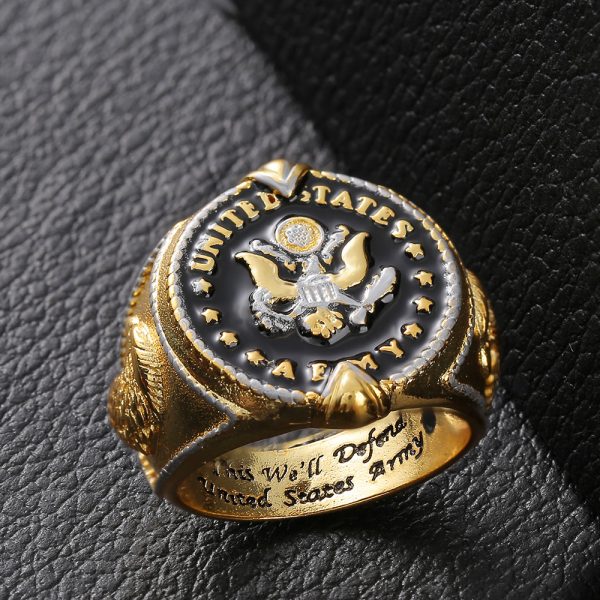 American Federal Army Badge Slogan Men's Two-tone Ring