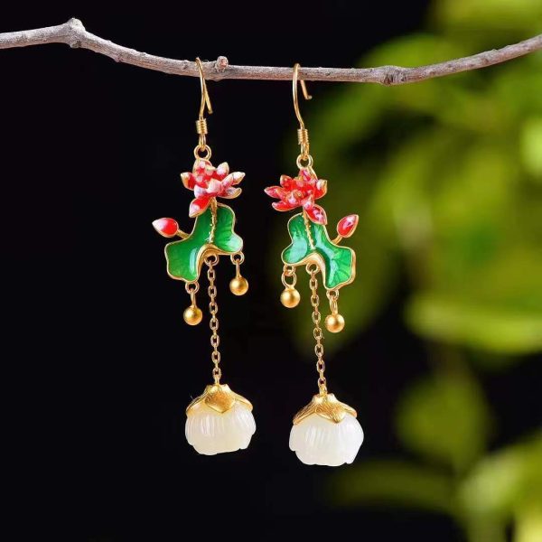 Lotus Beads Eardrops Colored Glaze Earrings For Women