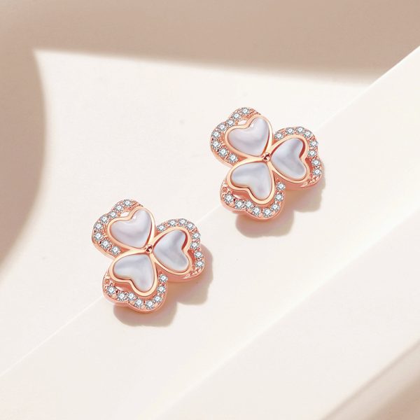 Original Clover Fritillary Stud Sterling Silver Mori Style Rose Gold Heart-shaped Classic Style Earrings