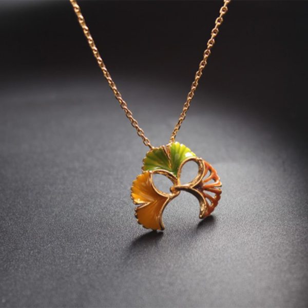 Gold Drop Glaze Ginkgo Leaf Elements Fresh Elegant Necklace