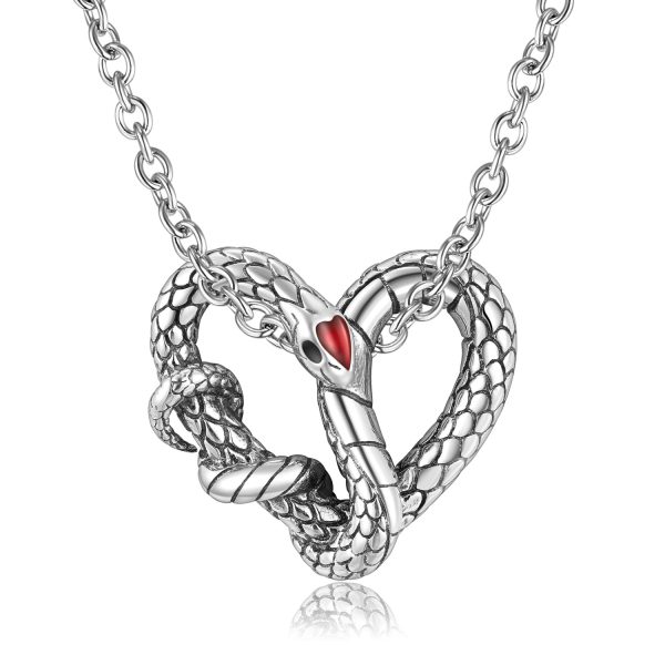 Original Design S925 Silver Electroplating Black Gold Snake Necklace Heart Texture Dark Wind Accessories