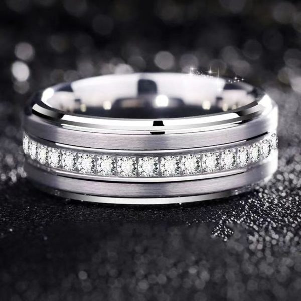 Stainless Steel Diamond Embedded Single Row Full Couple Ring