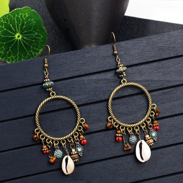 New Tassel Earrings Women's Large Circle Geometric Ring Flower Turquoise Accessories