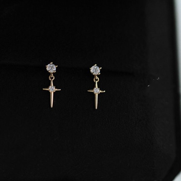 925 Sterling Silver Plated 14K Gold Cross Earrings