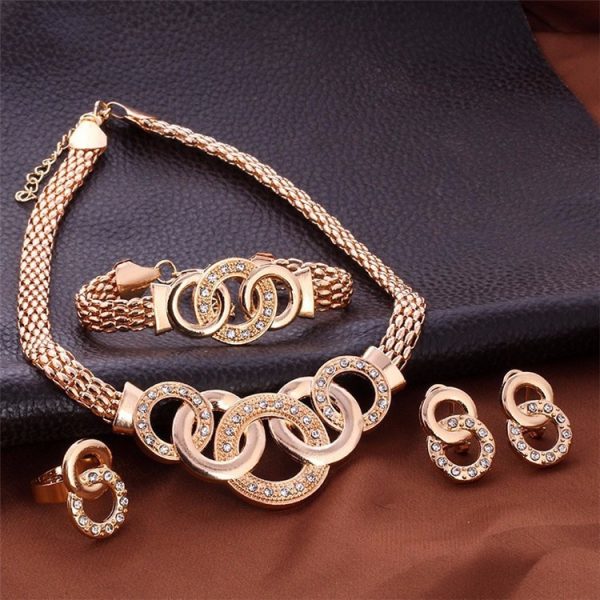 Retro Exaggerated Five-ring Jewelry Necklace Ear Stud Bracelet Ring Suit