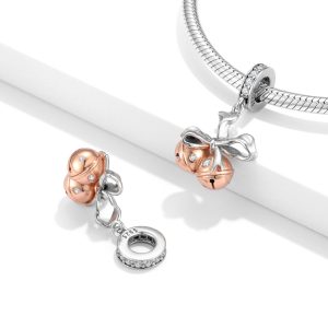 Bowknot Bell Pendant Christmas Series 925 Silver Plated Rose Gold Bracelet Diy Pendant