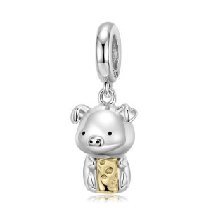 Cute Piggy Pendant 925 Silver 14K Gold Ins Style Diy Accessories