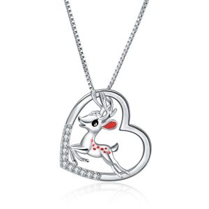 Sterling Silver Sika Deer Heart Zircon Necklace