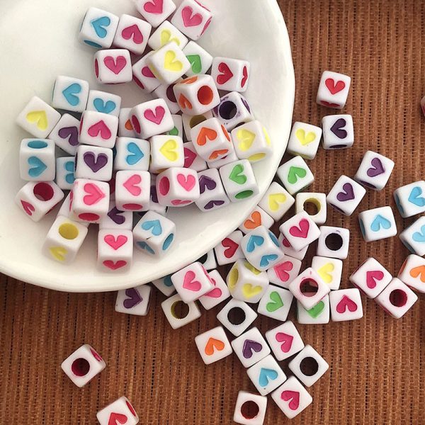 Acrylic Simple 66 Square Peach Heart Beads