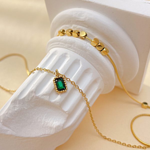 New Fashion High Sense New Chinese Emerald Zircon Stainless Steel